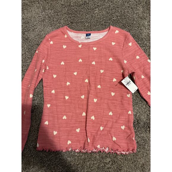 NWT Old Navy Long Sleeve Shirt Pink White Hearts Girls XL (14-16) - Picture 1 of 3
